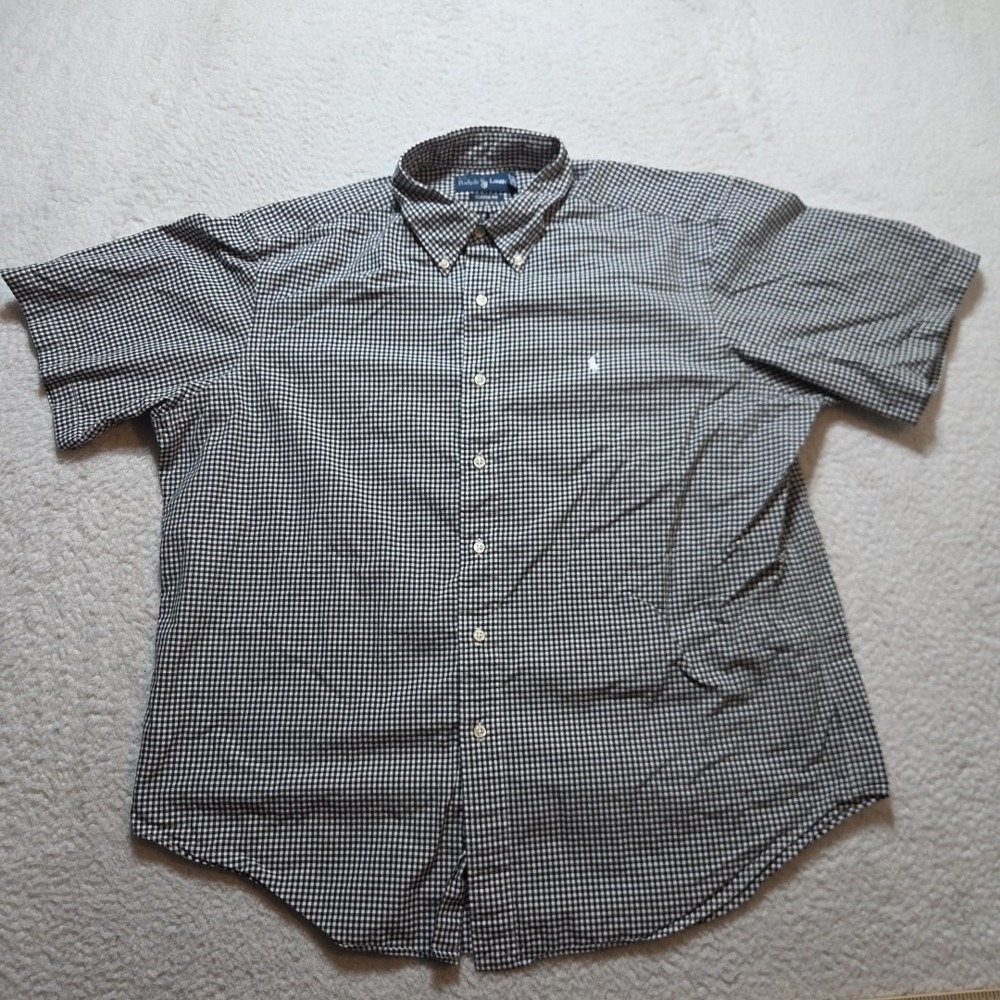 Vintage Ralph Lauren Classic Fit Shirt XL Black‎ White Gingham Plaid Button Down
